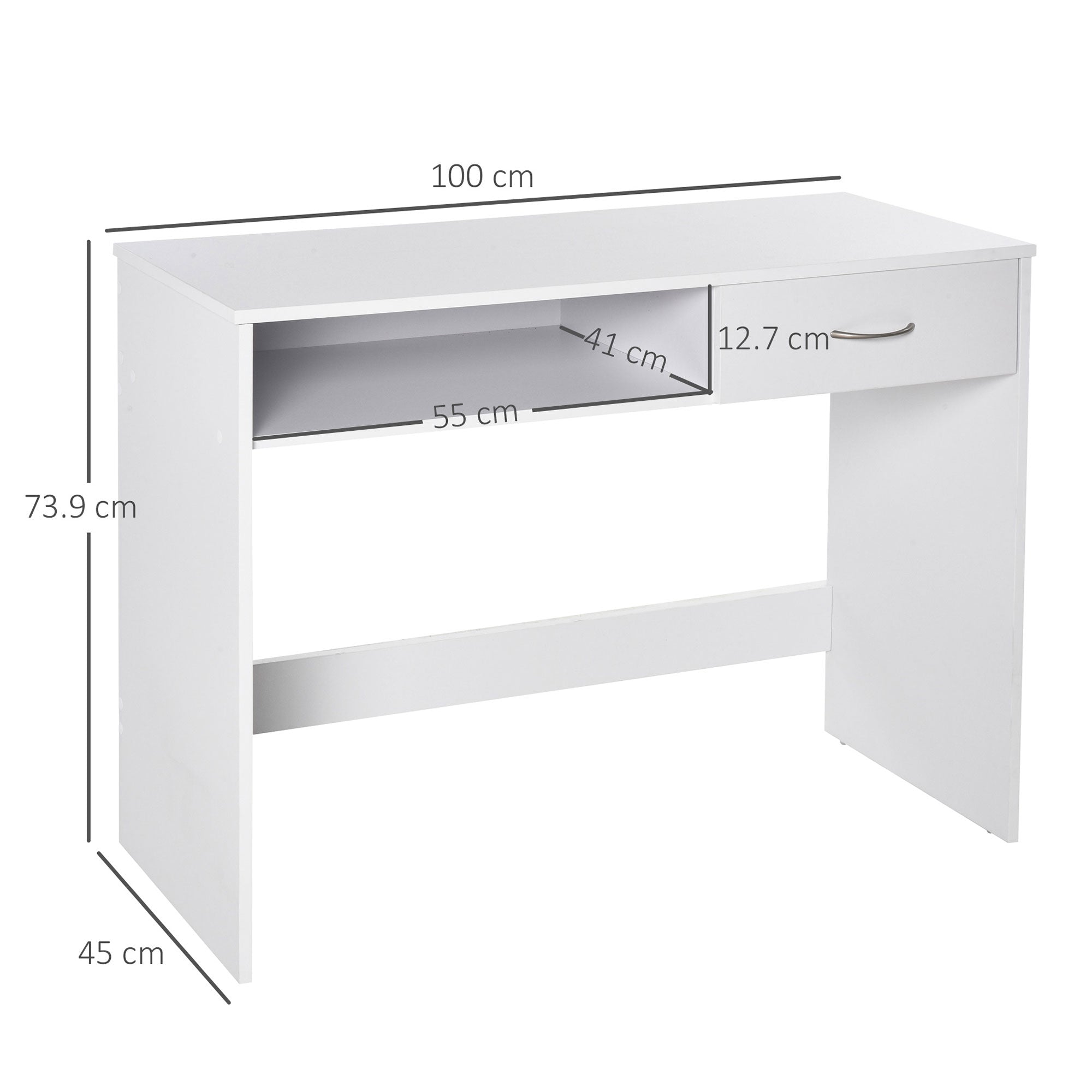 Kozy Compact Computer Desk, Study Table with Drawer and Storage Compartment, Writing Workstation, White