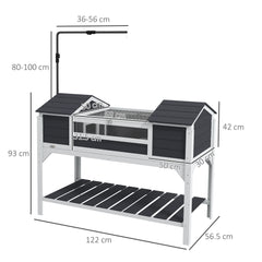 Kozy Wooden Tortoise Enclosure w/ Adjustable Lamp Holder, Openable Lid, Dual Main Houses, Storage Shelf, Fixed Tray - Grey