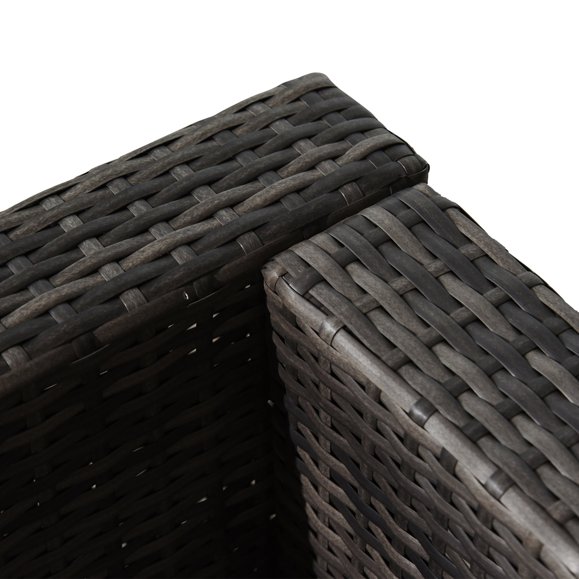 Kozy 3 Pieces Rattan Bistro Set, Wicker Garden Furniture Set with Glass Top Coffee Table and Chairs, Thickened Washable Cushions for Outdoor, Patio, Balcony, Grey