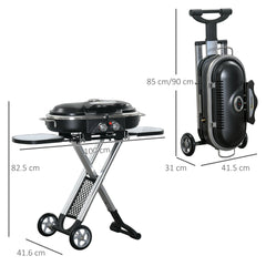 Kozy Foldable Gas BBQ Grill 2 Burner Garden Barbecue Trolley w/ Lid Side Shelves Storage Pocket Piezo Ignition Thermometer, Aluminium Alloy
