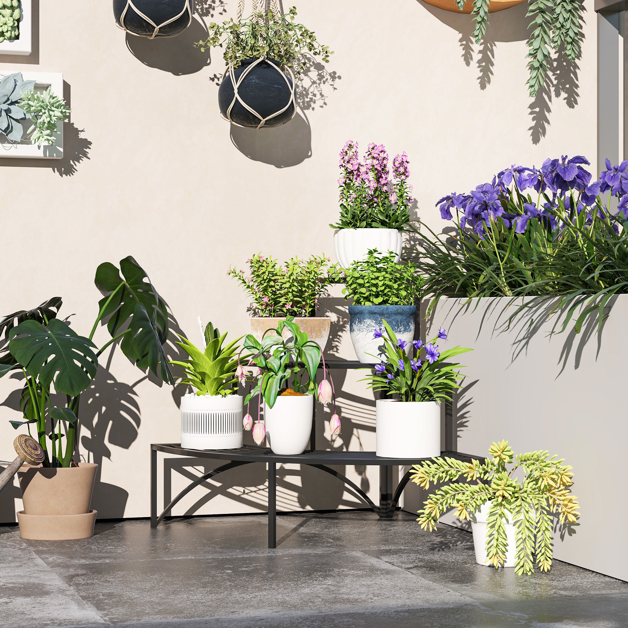 Kozy - Three-Tier Corner Metal Plants Shelves - Black