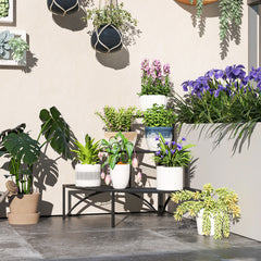 Kozy - Three-Tier Corner Metal Plants Shelves - Black
