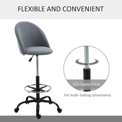 Vinsetto Ergonomic Drafting Chair with Adjustable Height, Padded Seat, Footrest, 360° Swivel, 5 Wheels for Home Office Comfort, Grey