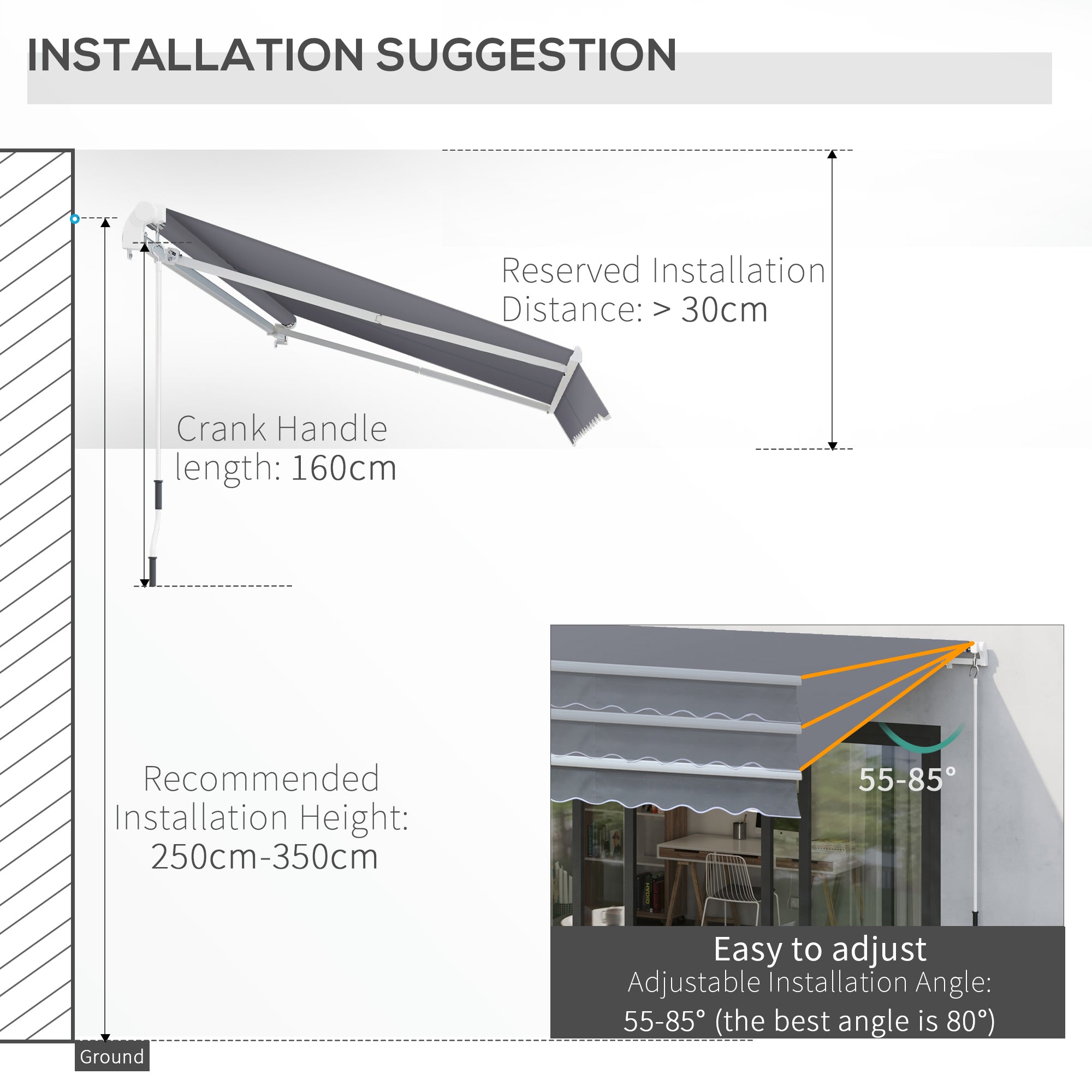 Outsunny Garden Patio Manual Awning Canopy Sun Shade Shelter Retractable 4m x 3m