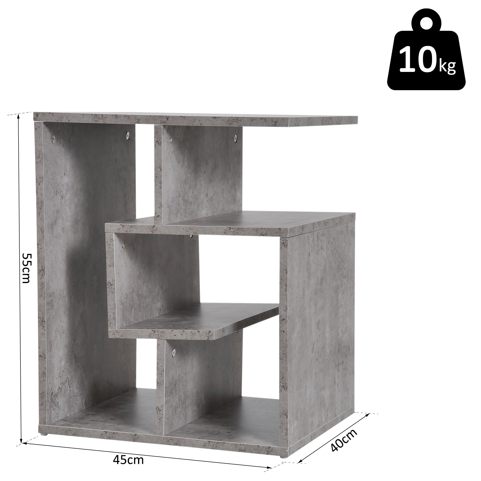 Kozy Side Table, 3 Tier End Table with Open Storage Shelves for Living Room, Bedroom, Cement Colour