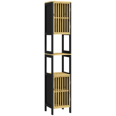Bamboo-Blend Retro Cut-Out Tall Bathroom Storage Unit