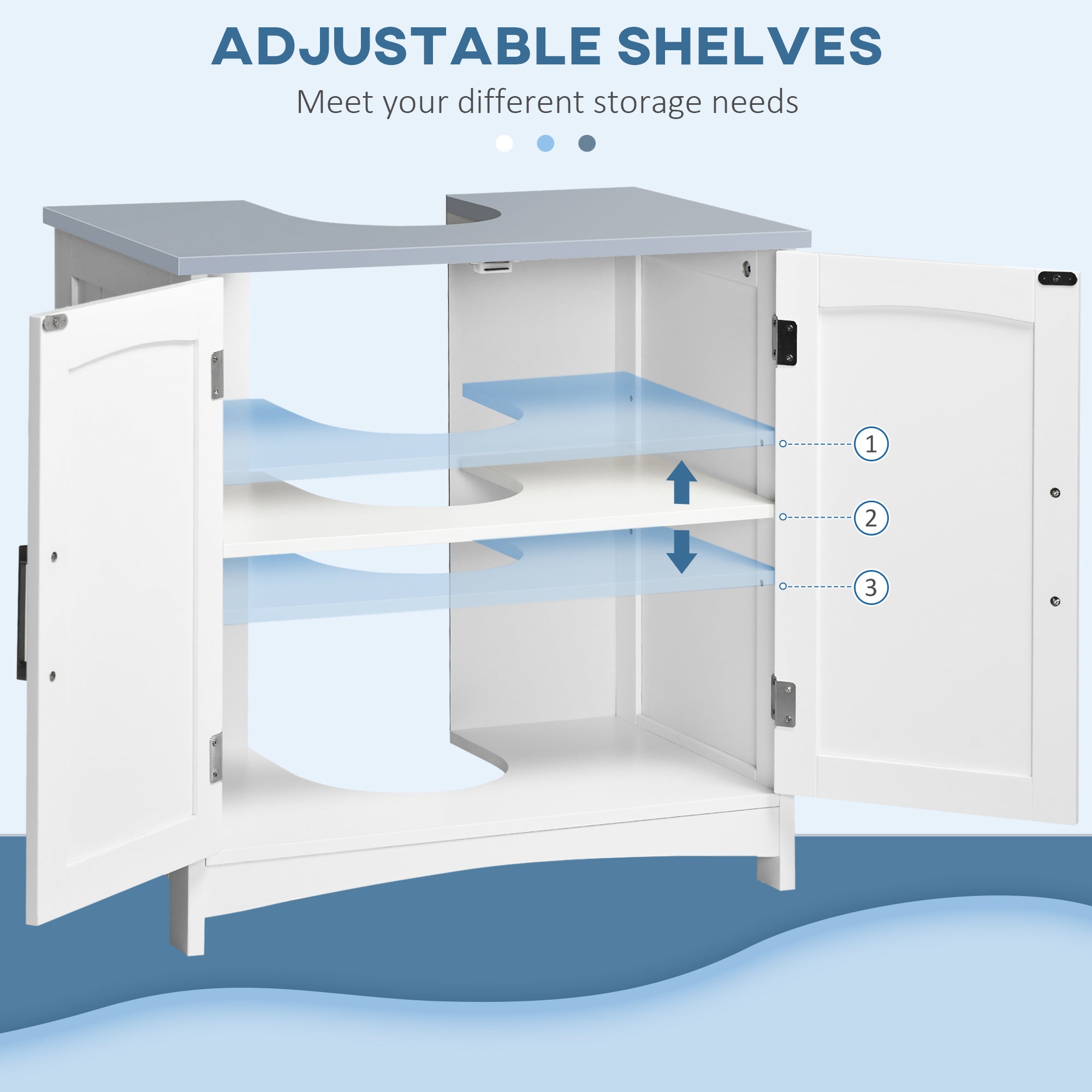 Kozy Pedestal Under Sink Cabinet with Double Doors, Modern Bathroom Vanity Unit, Storage Cupboard with Adjustable Shelves, White