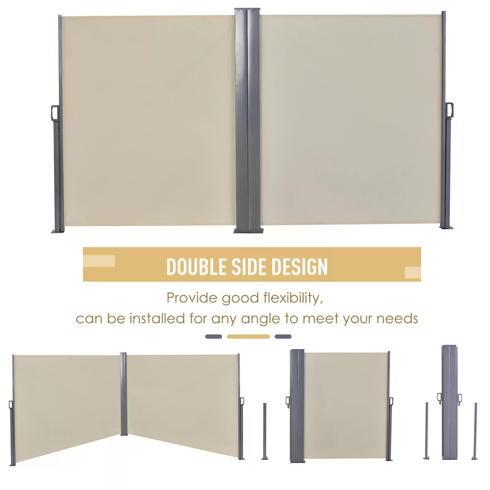 Outsunny Steel Frame Retractable Double Side Awning Beige