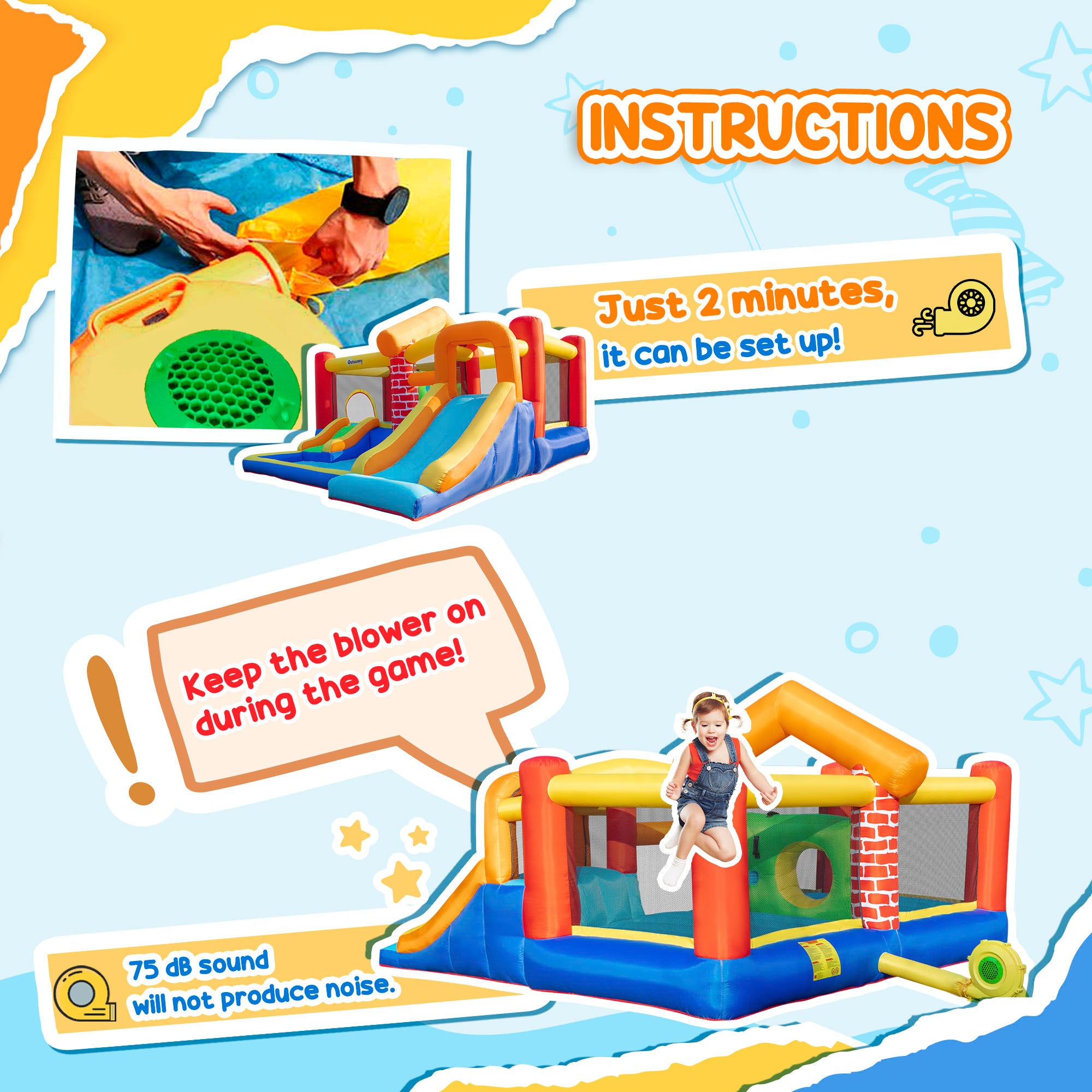 Kozy 4 in 1 Kids Bouncy Castle Extra Large Double Slides & Trampoline Design Inflatable House Pool Climbing Wall with Blower Carrybag for Kids Age 3-8, 3.8 x 3.7 x 2.3m