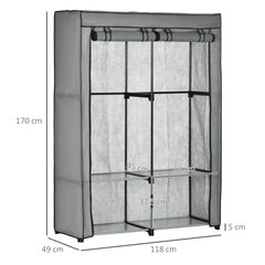 HOMCOM Portable Wardrobe, Fabric Cabinet, Foldable Clothes Organiser with 4 Shelves, 2 Hanging Rails, 118 x 49 x 170 cm, Light Grey. | Aosom UK