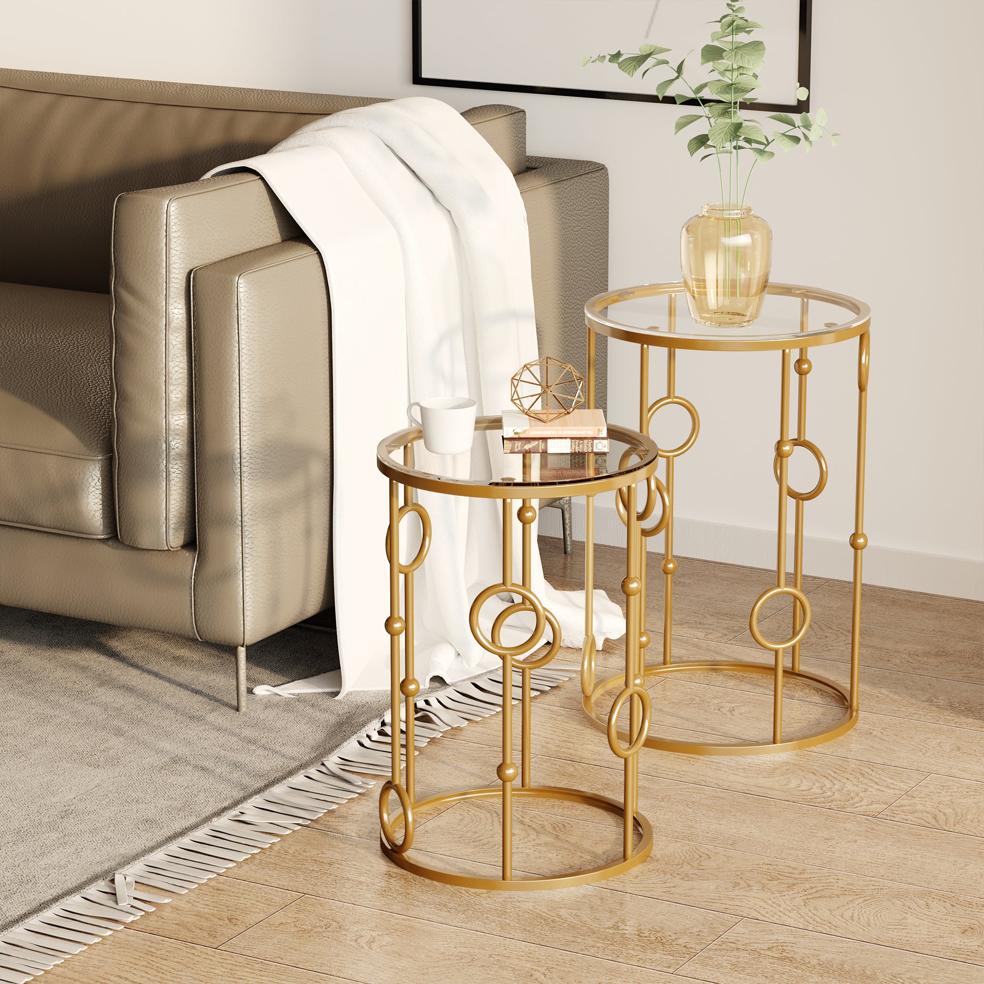 Kozy Nesting Round Coffee Table Set of 2 - Gold Tone
