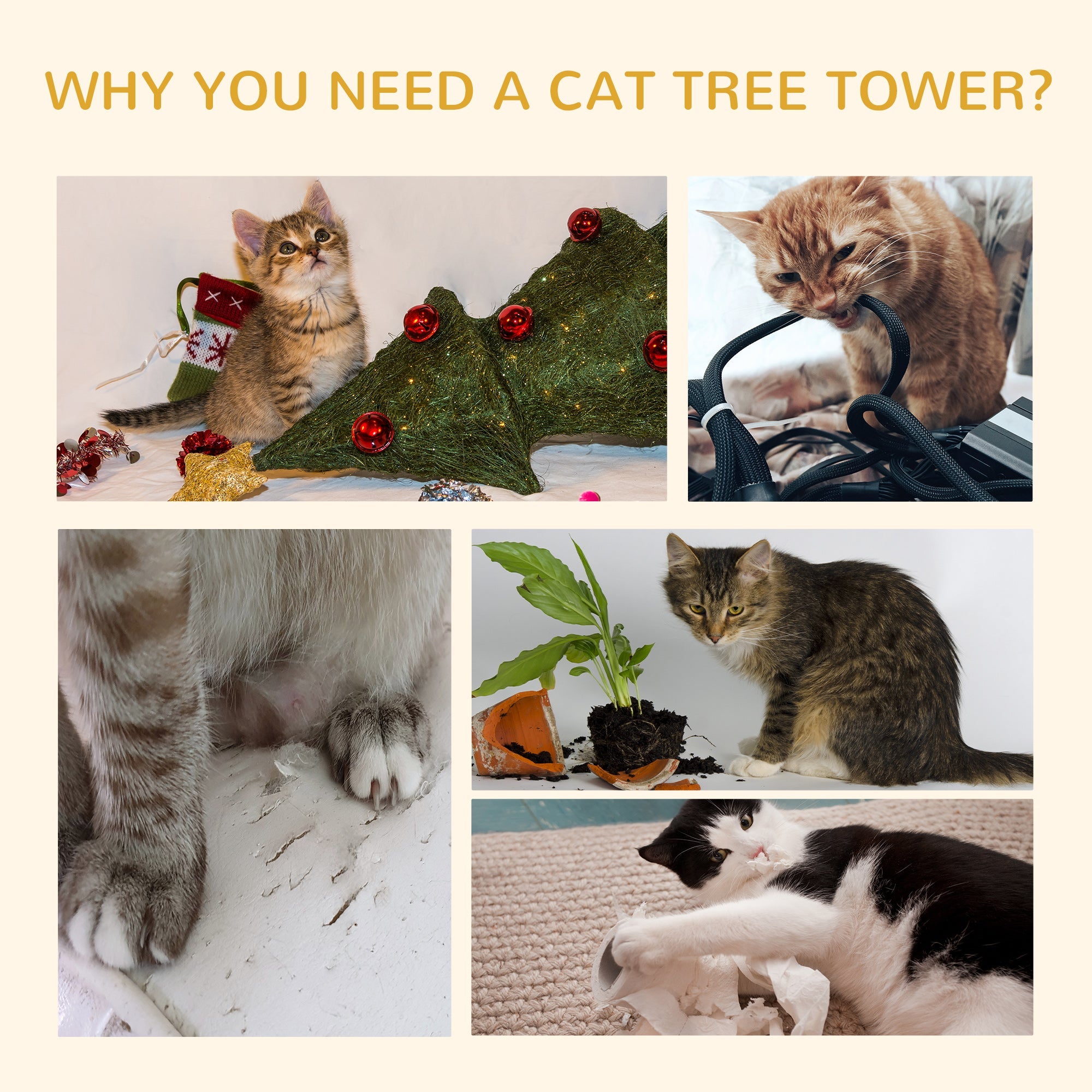 PawHut Floor to Ceiling Cat Tree, 260cm Tall with 3 Perches and Flannel Upholstery, Activity & Rest Tower, Brown | Aosom UK