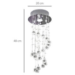 HOMCOM Metal Crystal Ceiling Light Chandelier Elegant Pendant Lamp Living Room Stairway Stairway Spiral Rain Drop Pendant Lamp Silver