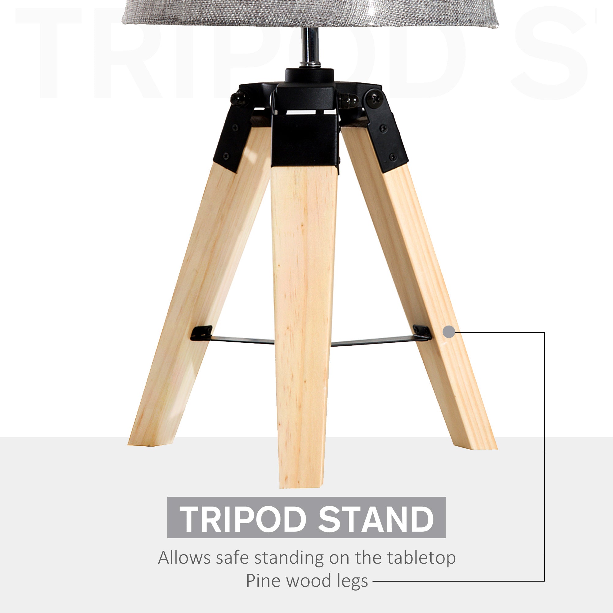 Kozy Wooden Tripod Table Lamp for Side, Desk or End Table with E27 Bulb Base（Grey Shade）