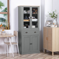 Kozy 180cm Tall Kitchen Pantry Cupboard, Freestanding Storage Cabinet with 5 Tier, Adjustable Shelves,  Drawer, Grey