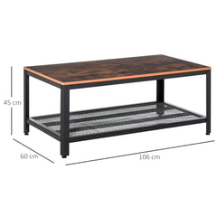 HOMCOM Industrial Coffee Table with Storage Shelf, Metal Frame, Two