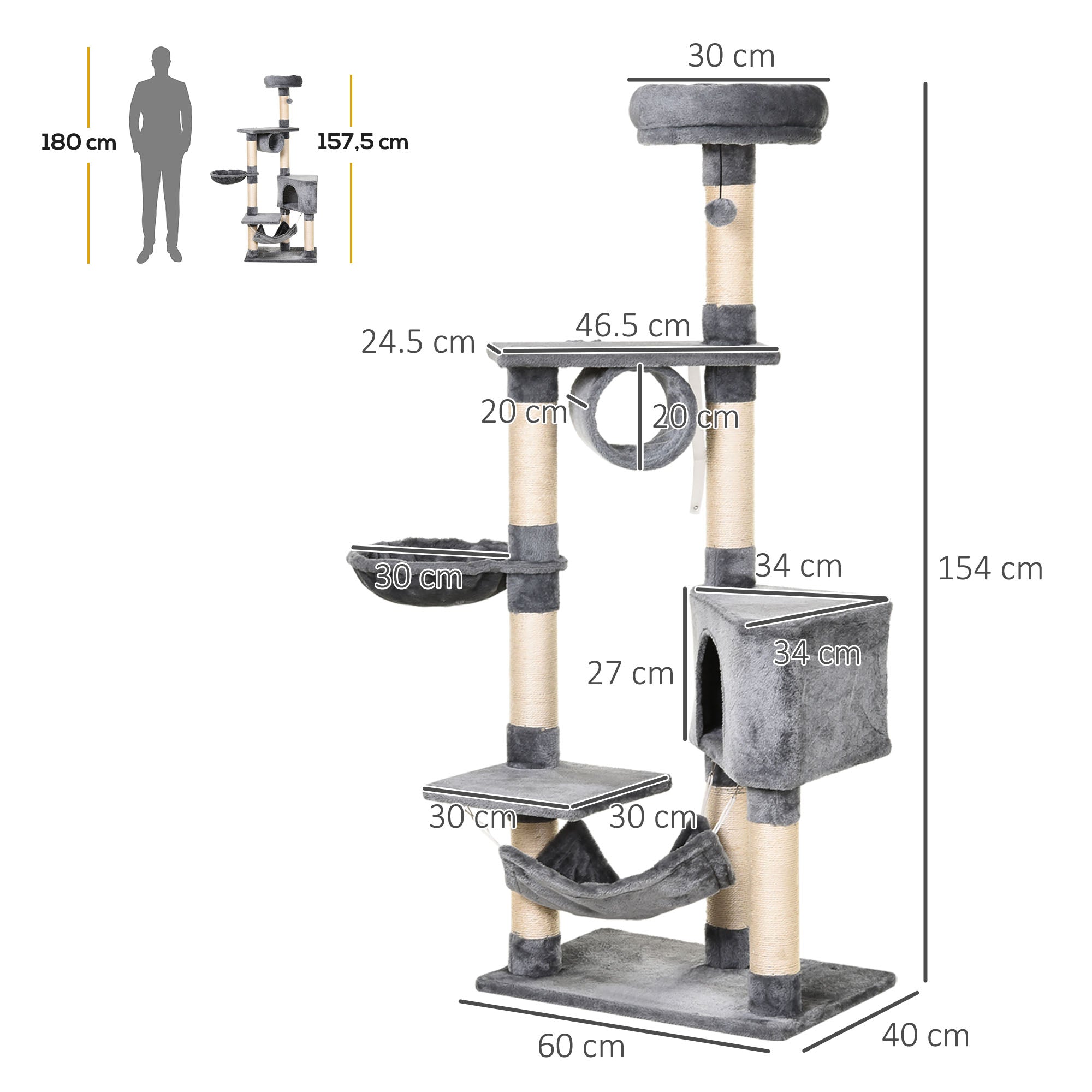 PawHut Cat Tree Condo Tower, Multi