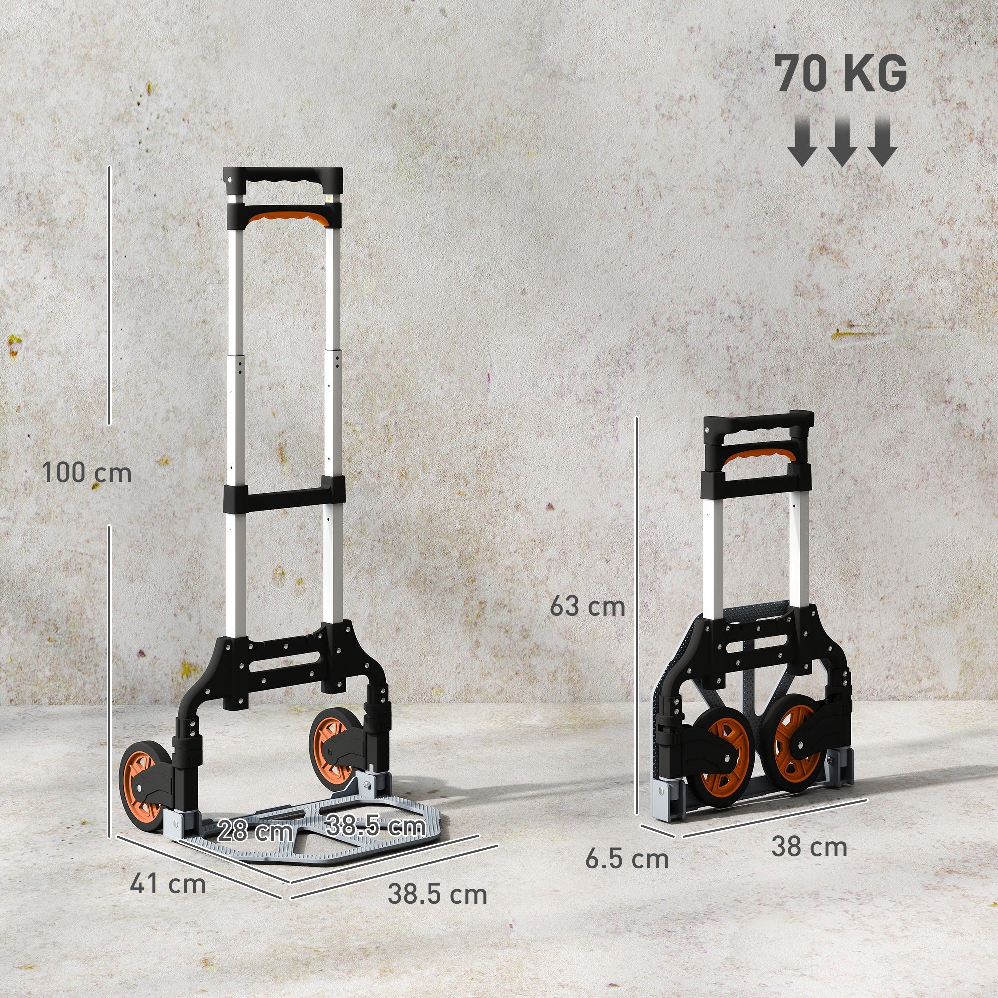 Kozy Folding Sack Truck, 70kg Lightweight Hand Truck with Wheels, Foldable Trolley Cart with Telescoping Handle for Warehouse, Office, Luggage, Silver Tone