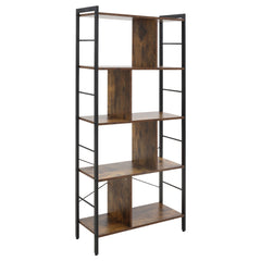 Kozy Industrial Storage Unit, 5 Tiers Bookcase with Open Compartments for Office Living Room, Bedroom, Rustic Brown and Black