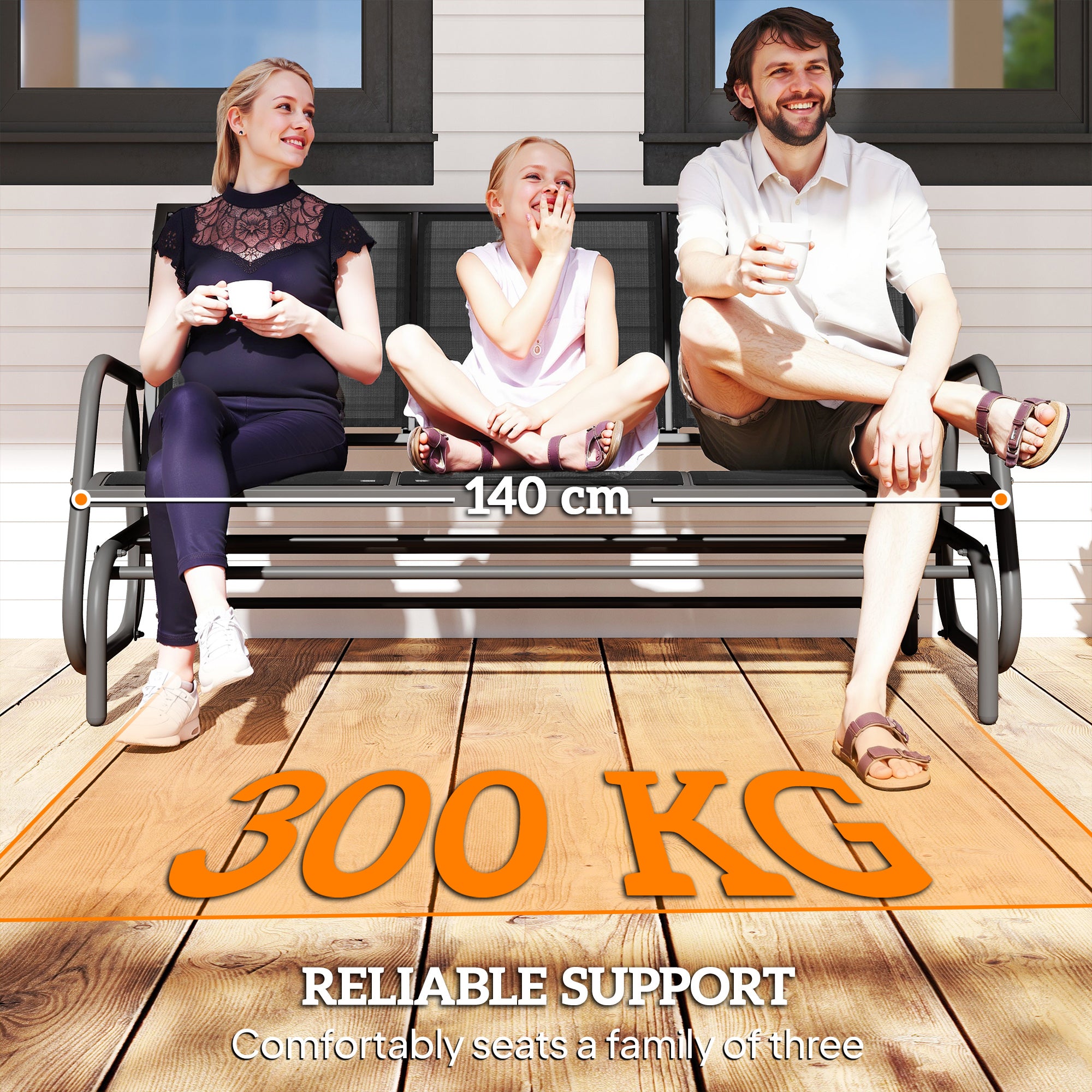 Kozy 3-Seat Glider Rocking Chair for 3 People Garden Bench Patio Furniture Metal Frame, Grey