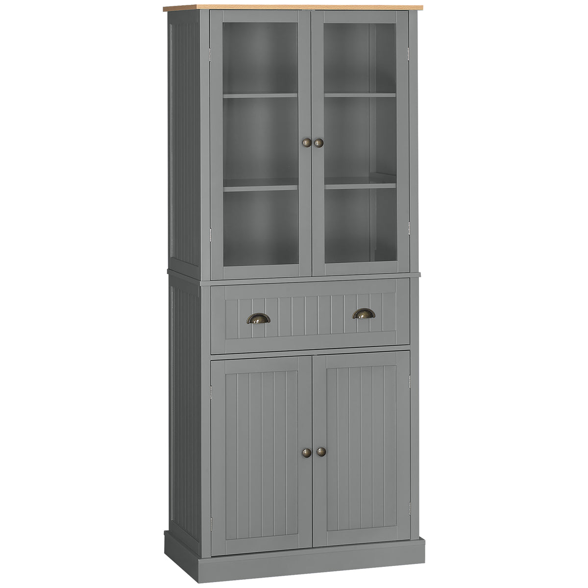 Kozy 180cm Tall Kitchen Pantry Cupboard, Freestanding Storage Cabinet with 5 Tier, Adjustable Shelves,  Drawer, Grey