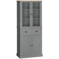 Kozy 180cm Tall Kitchen Pantry Cupboard, Freestanding Storage Cabinet with 5 Tier, Adjustable Shelves,  Drawer, Grey
