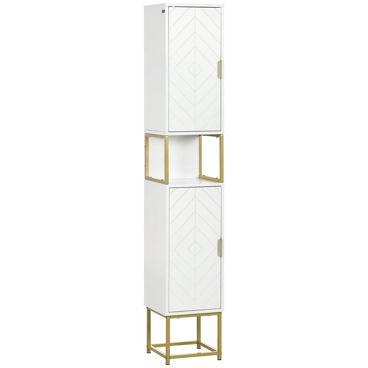 Kleankin Narrow Bathroom Storage Cabinet, Freestanding Tallboy Storage Unit Floor Cabinet Slim Corner Organizer w/Adjustable Shelf Steel Base, White
