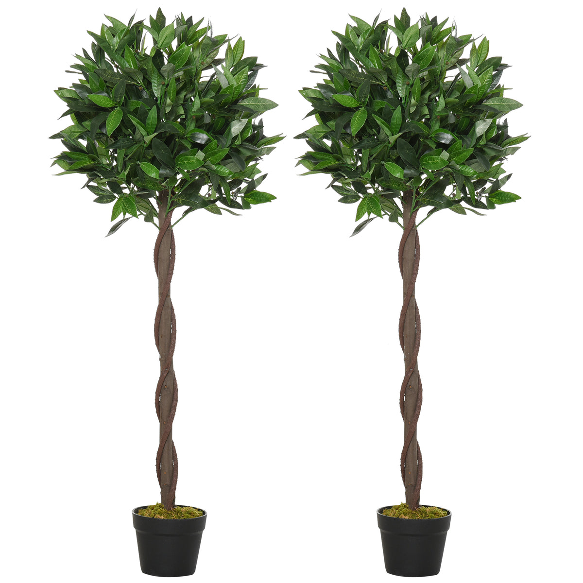 Kozy Artificial Bay Laurel Topiary Trees w/ Pot Fake, Set Of 2 120cm/4FT Indoor Greenery Plant Home Office Garden Decor Green