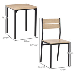 HOMCOM 3 Pieces Compact Dining Table 2 Chairs Set Wooden Metal Legs Bistro cafe Kitchen Breakfast Bar Home Furniture