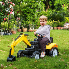HOMCOM Pedal Digger, Ride-on Construction Toy Car with Functional Horn, Pretend Play, Yellow | Aosom UK
