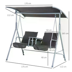 Kozy Steel Frame 2-Seater  Swing Chair w/ Table Grey