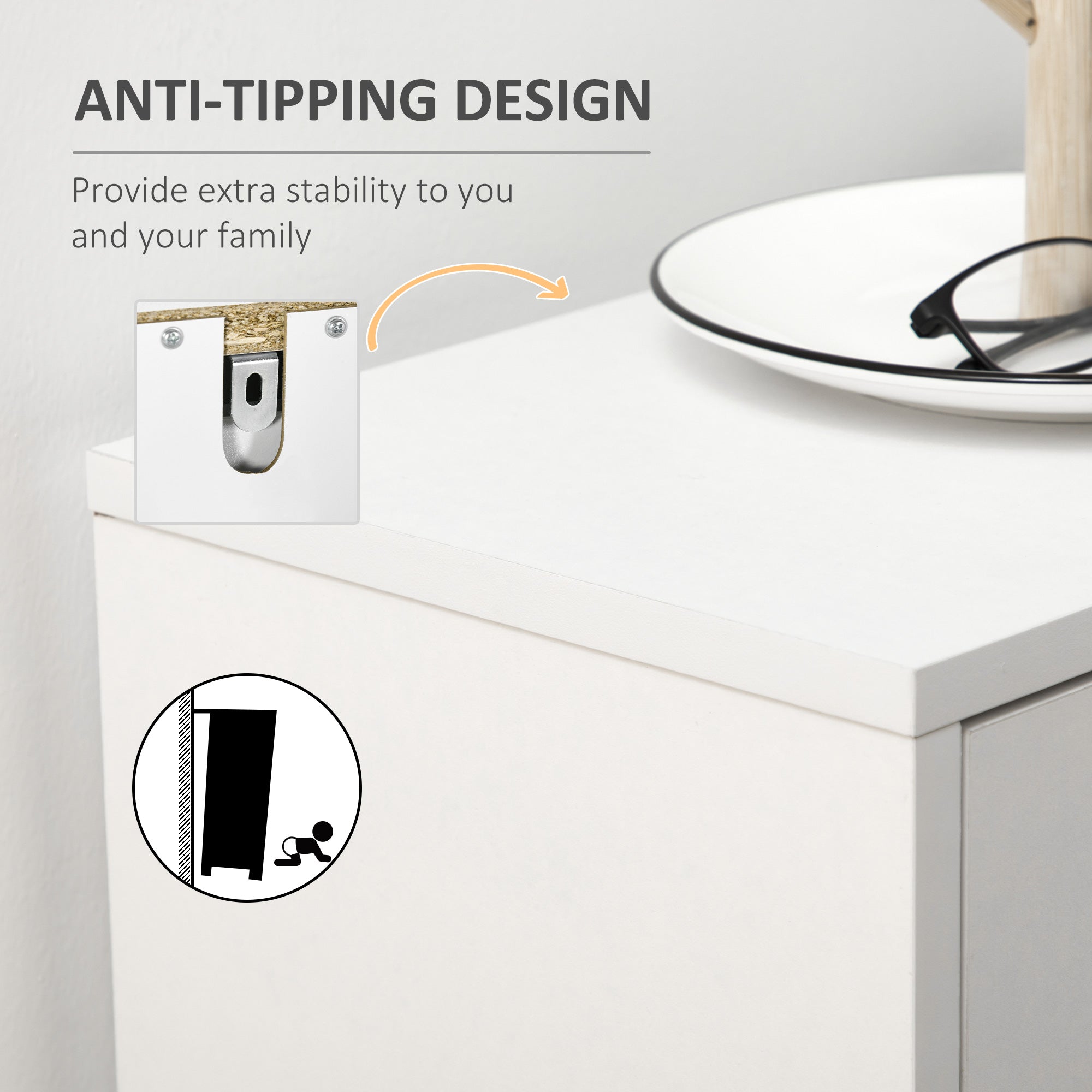 Kozy Three Drawer Slim Shoe Storage Cabinet, 12 Shoe Pairs - White