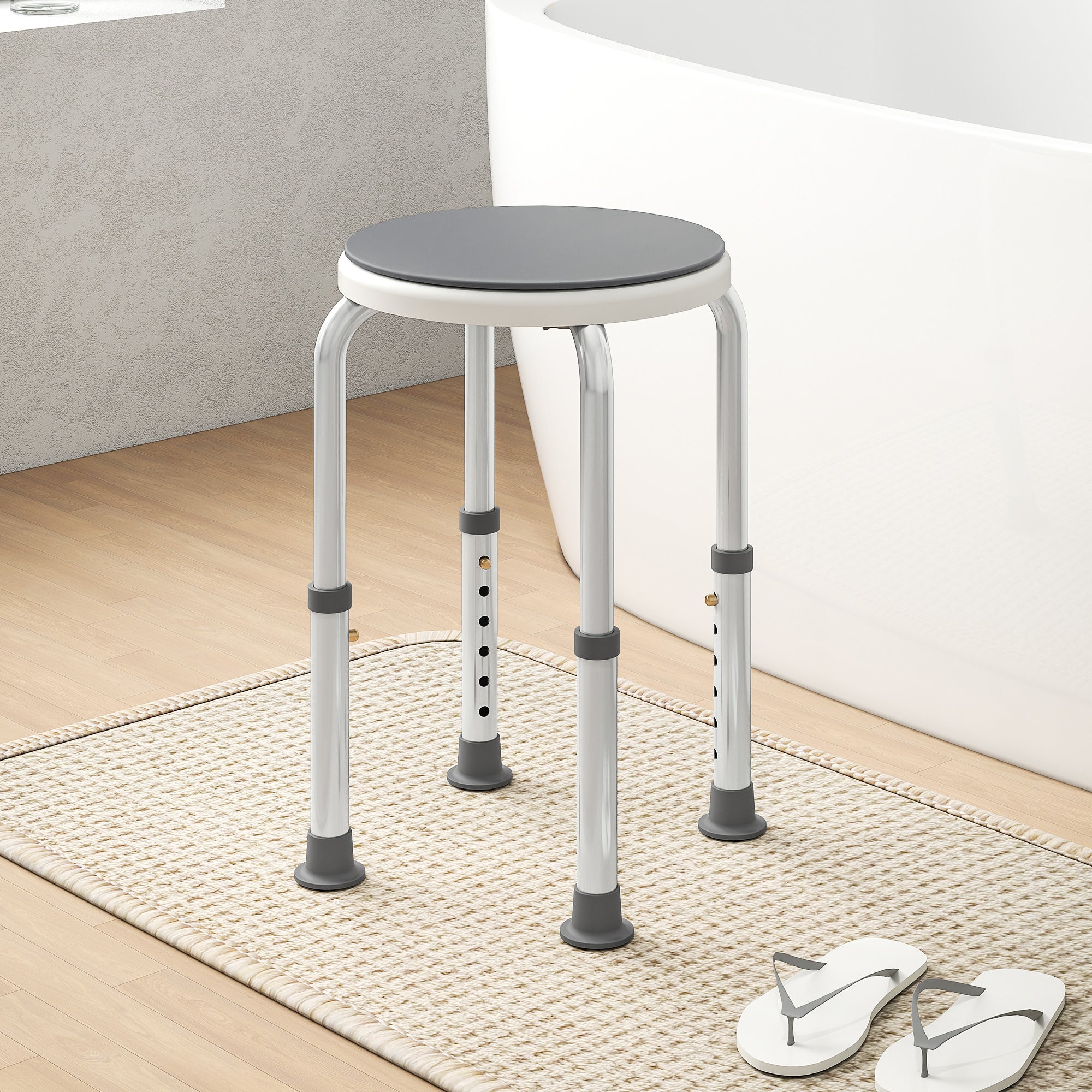 Kozy - 360° Swivel Shower Chair, Height Adjustable Aluminium Shower Stool with Non-Slip Feet for Disabled, Elderly, Grey