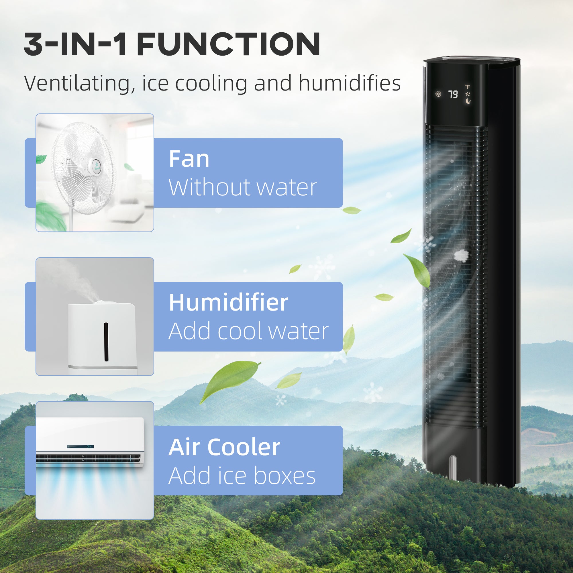 Kozy Portable Air Cooler, 6L Tank Humidifier Evaporative Ice Cooling Fan Water Conditioner Unit with 3 Modes, 3 Speed, Remote, Timer, Oscillating for Home Bedroom, White
