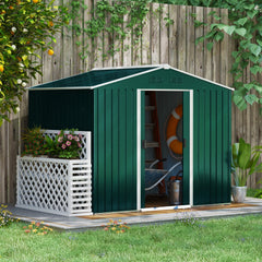 Outsunny 8 x 6 ft Metal Garden Storage Shed Corrugated Steel Roofed Tool Box with Ventilation and Sliding Doors, Green