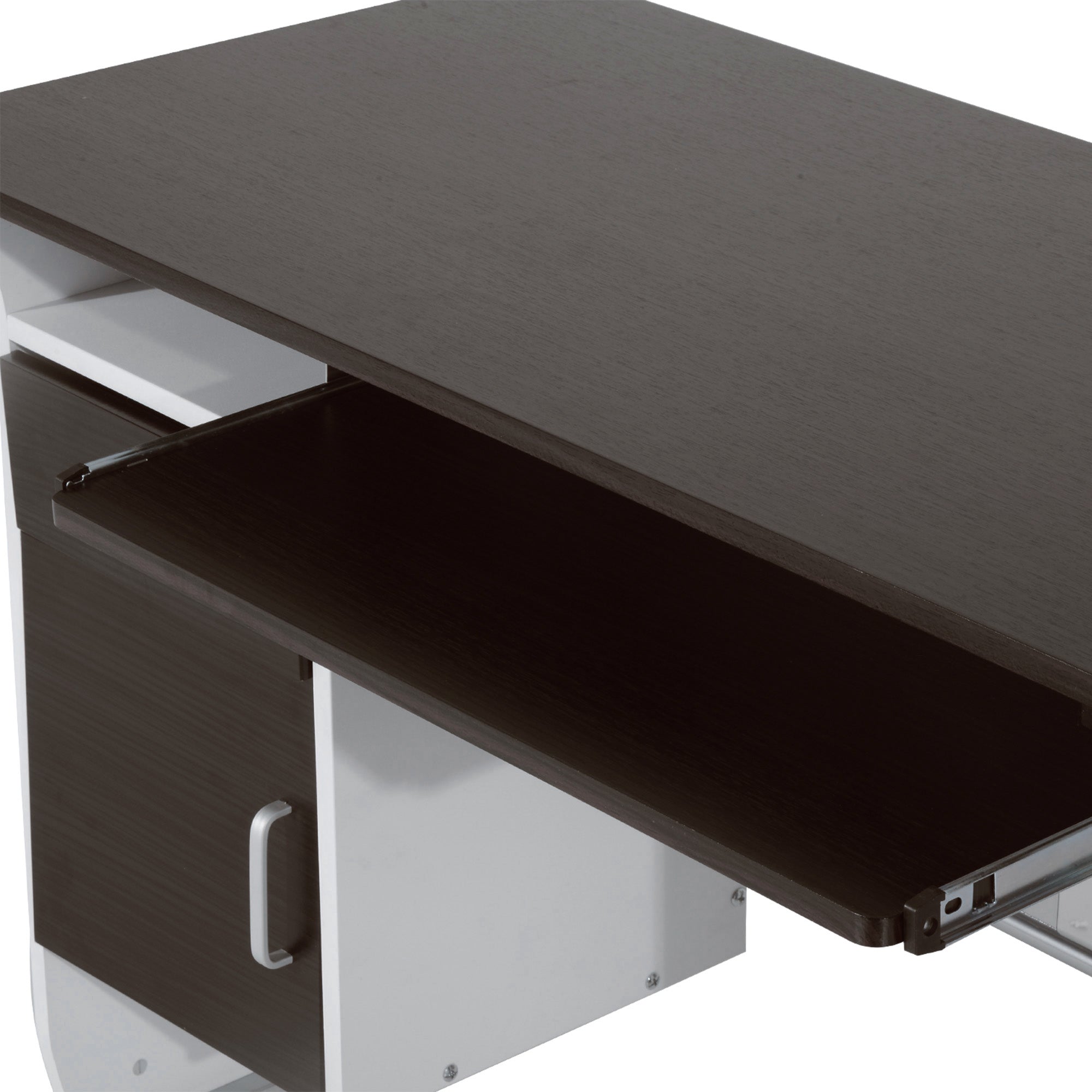 HOMCOM Home Office Workstation Desk, PC Computer Desk with Sliding Keyboard Tray, Storage Drawers, Host Box Shelf, Black Walnut | Aosom UK