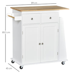 Kozy Kitchen Island on Wheels, Mobile Storage Trolley, Rolling Kitchen Cart with Rubber Wood Top, 2-Door Cabinets, 2 Drawers, Adjustable Shelf, 3-Tier Spice Rack, Drawers