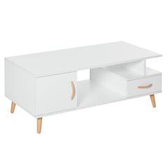 Kozy Modern Minimalism Coffee Table with Storage, Sofa Side Table with Shelf & Drawer for Living Room Reception Room, White