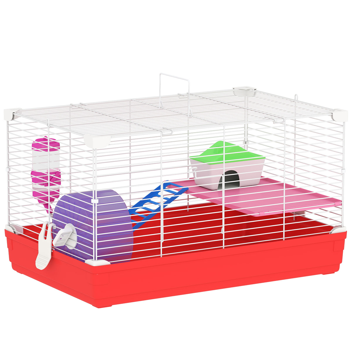 Kozy Hamster Cage, Small Gerbil Cage 2 Tiers Portable w/ Handle, Exercise Wheel, Water Bottle, Dishes