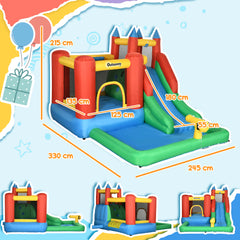 Kozy Kids Inflatable Bouncy Castle Water Slide 6 in 1 Bounce House Jumping Castle Water Pool Gun Climbing Wall Basketball Hoop with Air Blower for Summer Playland