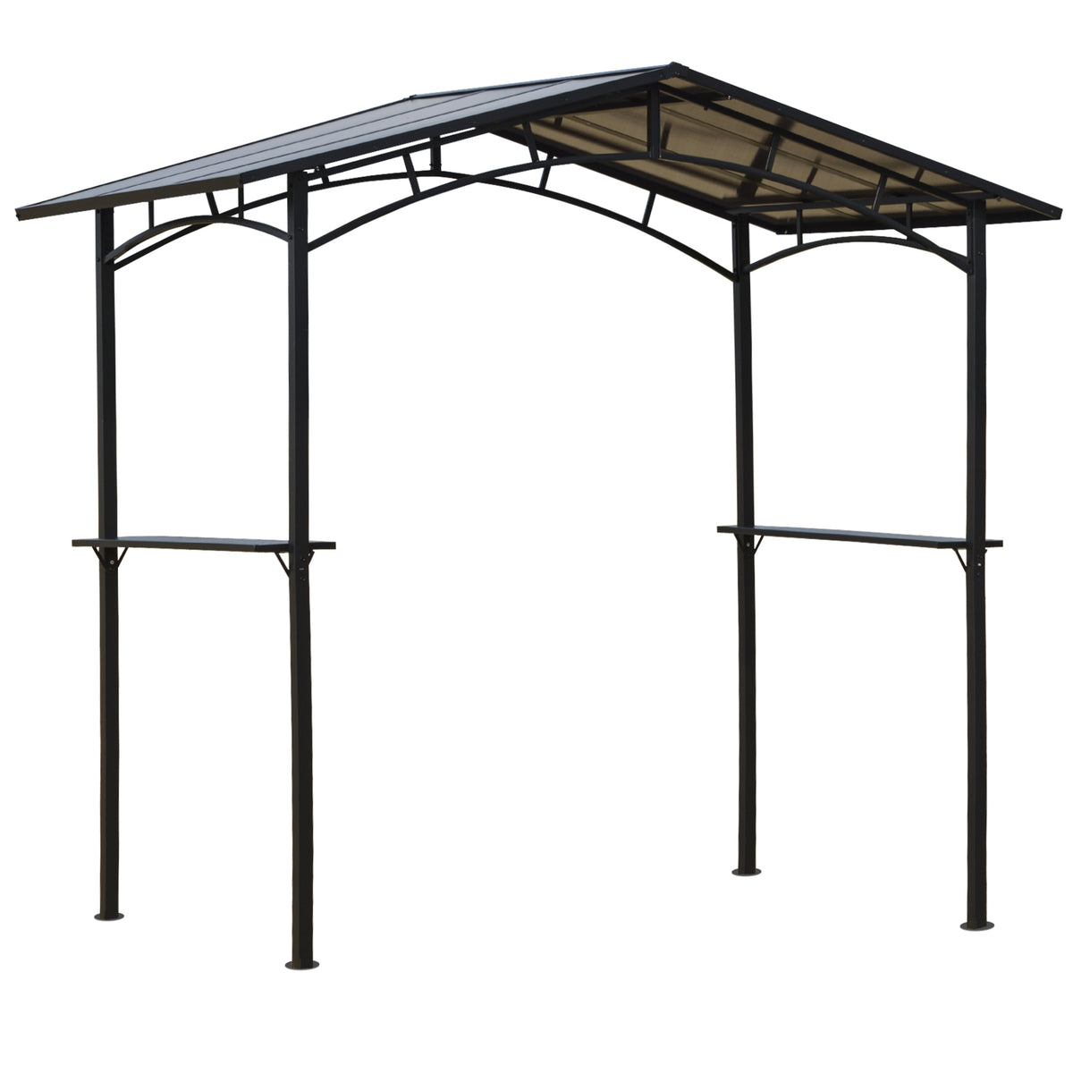 Kozy 8ft x 5ft Outdoor BBQ Protective Gazebo Tent Aluminium Steel Frame w/ 2 Shelves Hardtop Roof Canopy Ground Stakes Safe Cooking