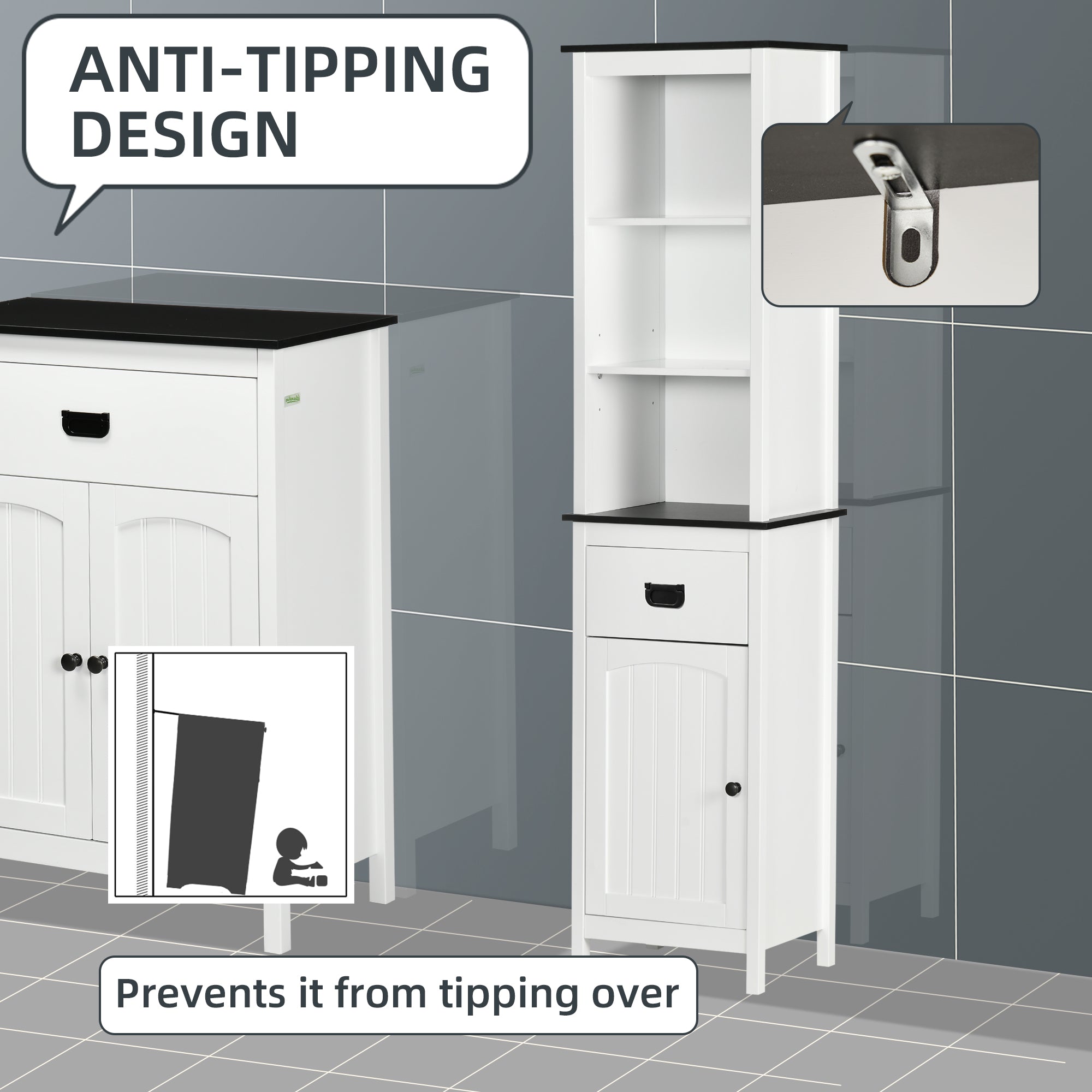 Kozy Tall Bathroom Cabinet, Freestanding Tallboy Storage Unit with Drawer and Adjustable Shelf for Living Room, White