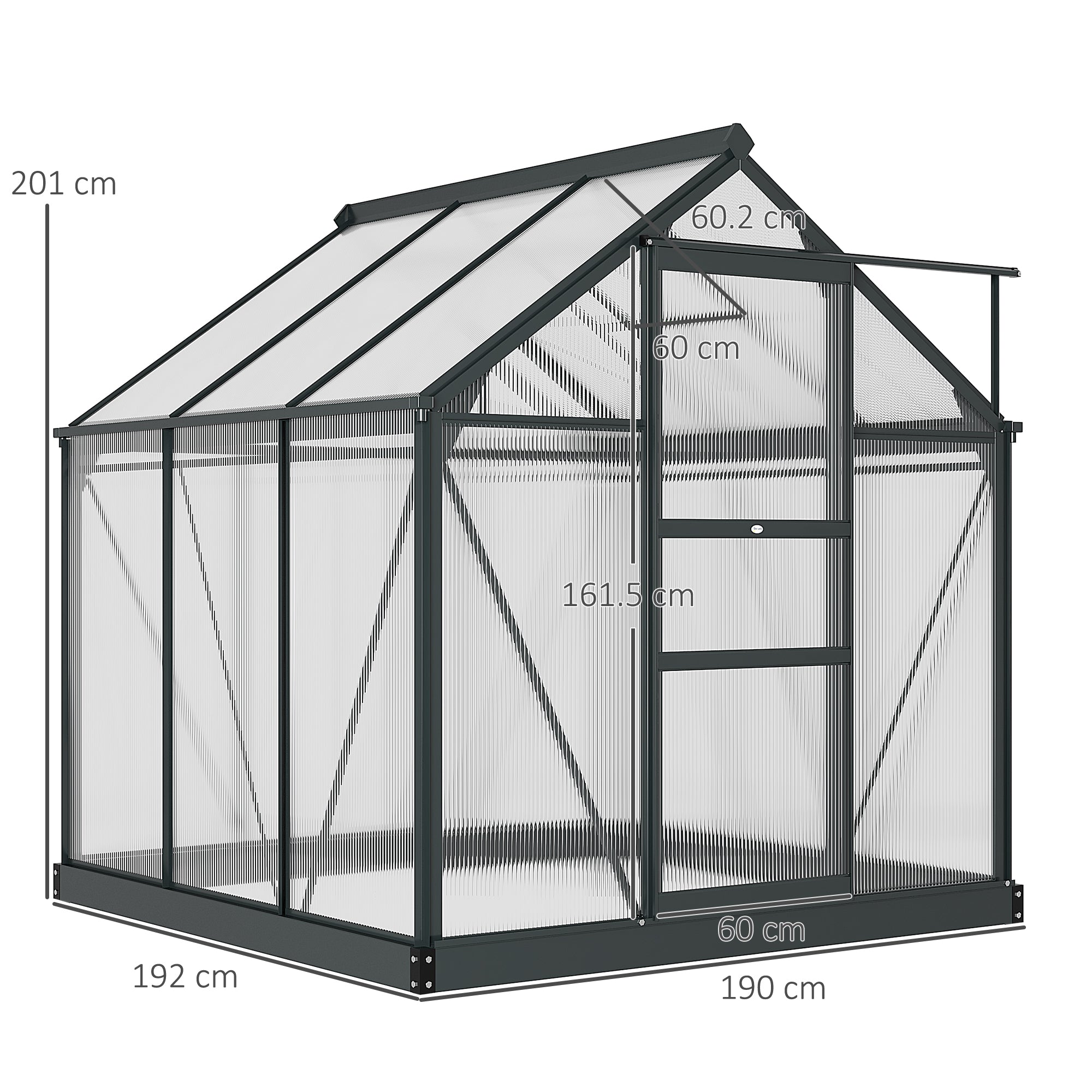 Kozy 6 x 6ft Polycarbonate Greenhouse, Large Walk-In Green House with Slide Door and Window, Garden Plants Grow House with Aluminium Frame and Foundation, Grey