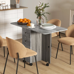 Kozy Multi-Storage Six-Person Drop Leaf Dining Table - Mixed Grey