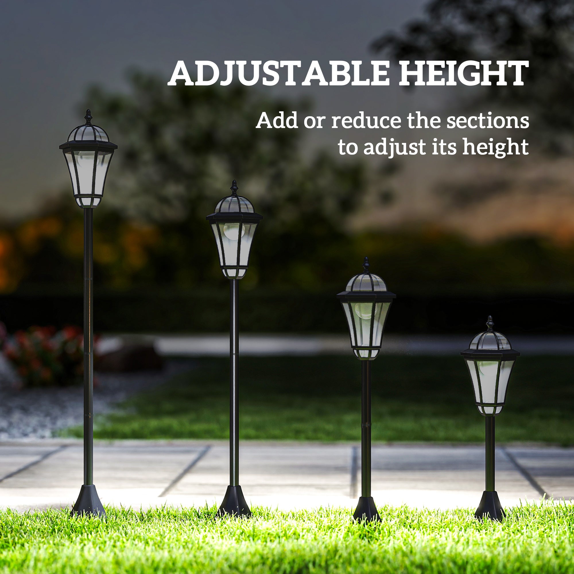 Kozy 2 PCS 1.3M Garden Solar Lamp Post Lights Solar Powered LED Lantern Patio Pathway Walkway Outdoor Water-Resist Auto Switch 6 Hours Black