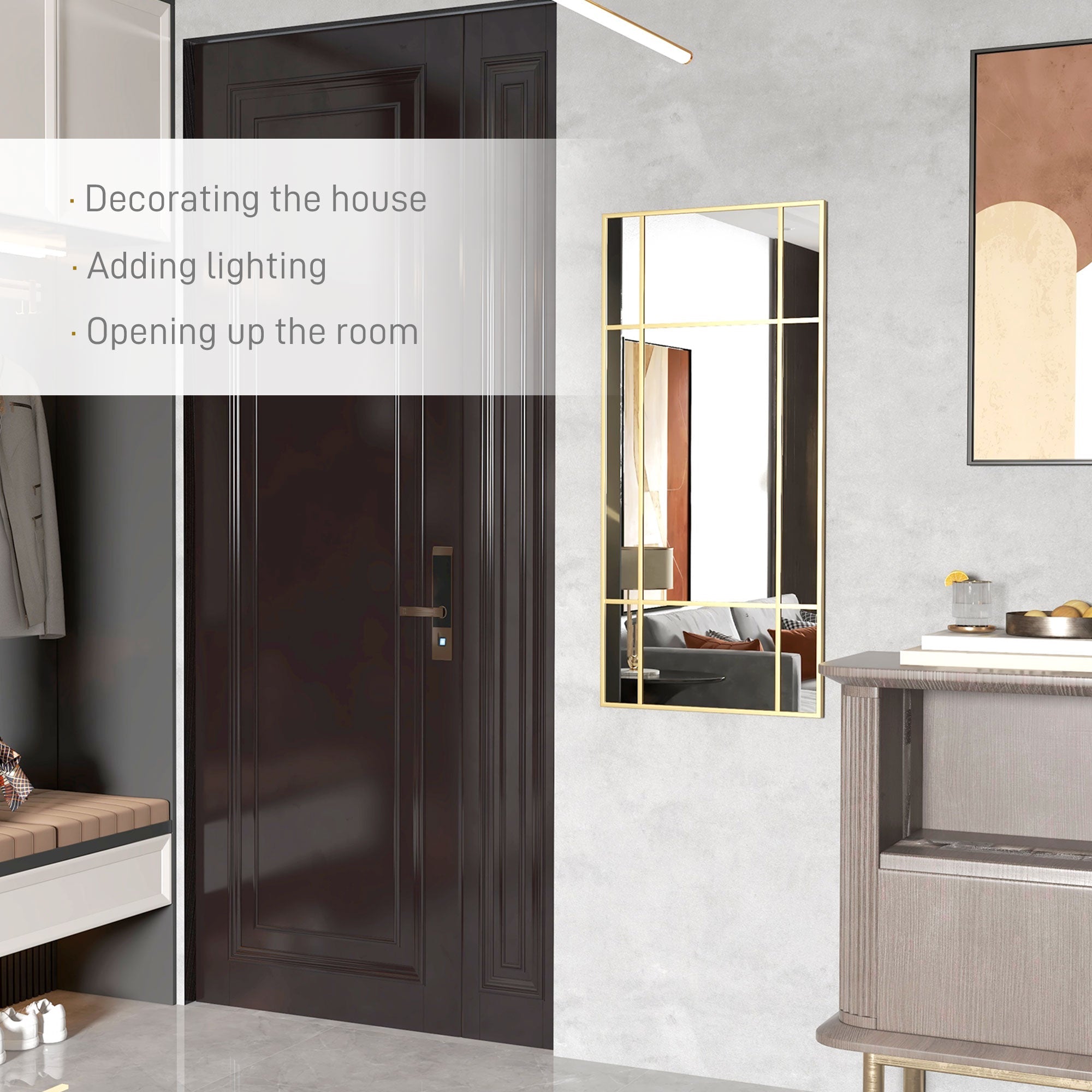 HOMCOM Rectangle Wall Mirror, 110 x 50cm Window Style Vanity Mirror with Metal Frame, Decorative Hanging Mirror for Living Room, Bedroom | Aosom UK