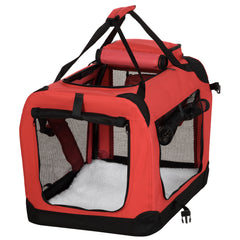 Kozy Foldable Pet Carrier for Small and Miniature Dogs, Portable Cat Carrier Soft Side Pet Travel Crate with Removable Mat, Storage Bags, Breathable Mesh Window 60 x 42 x 42cm - Red