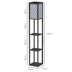 Kozy Shelf Floor Lamp Standing Lamp W/4-tier Wooden Open Shelves,26L x 26W x 160Hcm-Black/White