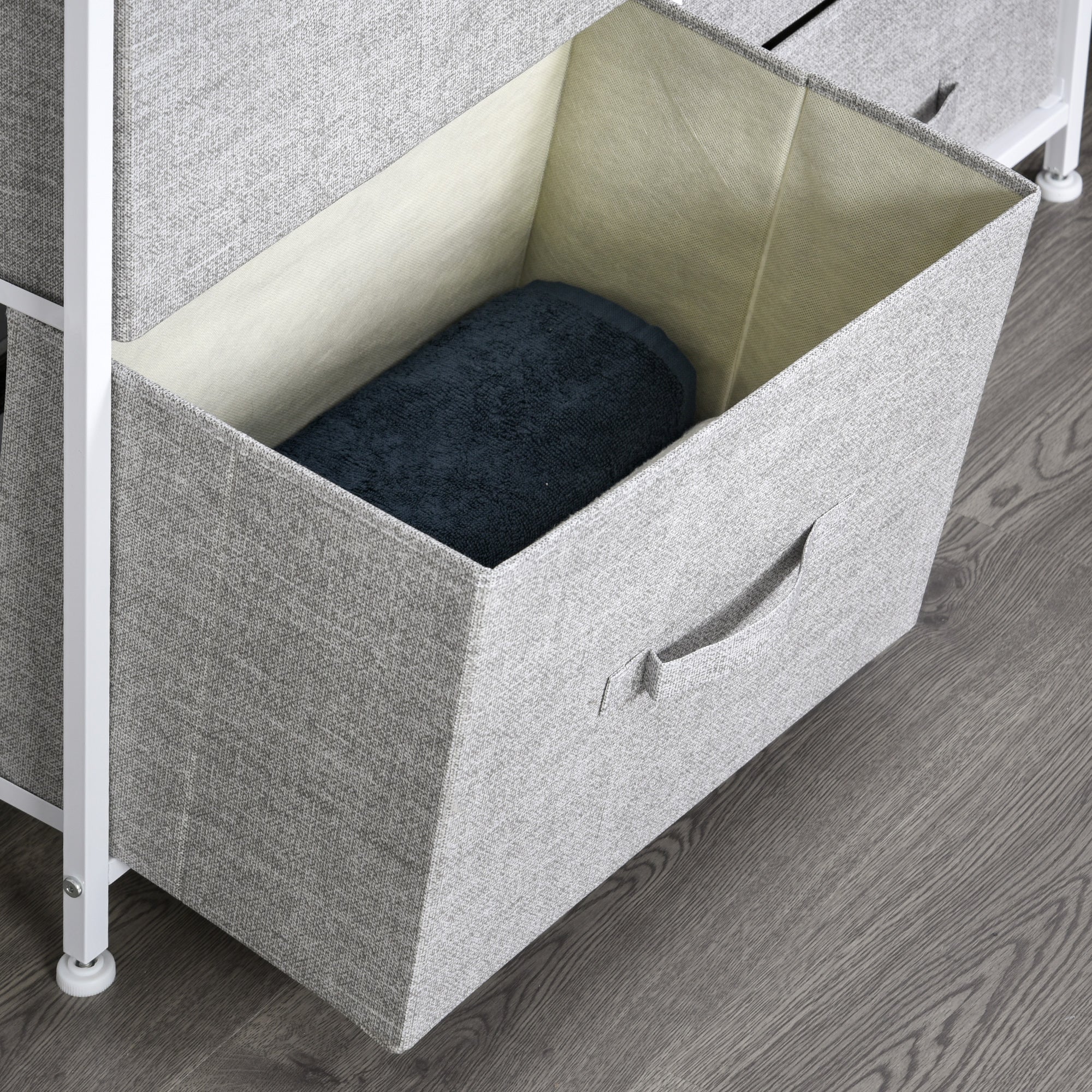 Kozy 5 Drawer Linen Basket Storage Unit Home Organisation w/ Shelf Handles Metal Frame Adjustable Feet Hallway Home Dresser Grey