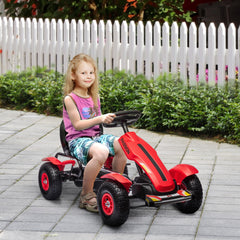 HOMCOM Go Kart for Kids, Pedal Powered Ride On, Adjustable Seat, Pneumatic Tyres, Handbrake, for 5-12 Years, Red | Aosom UK